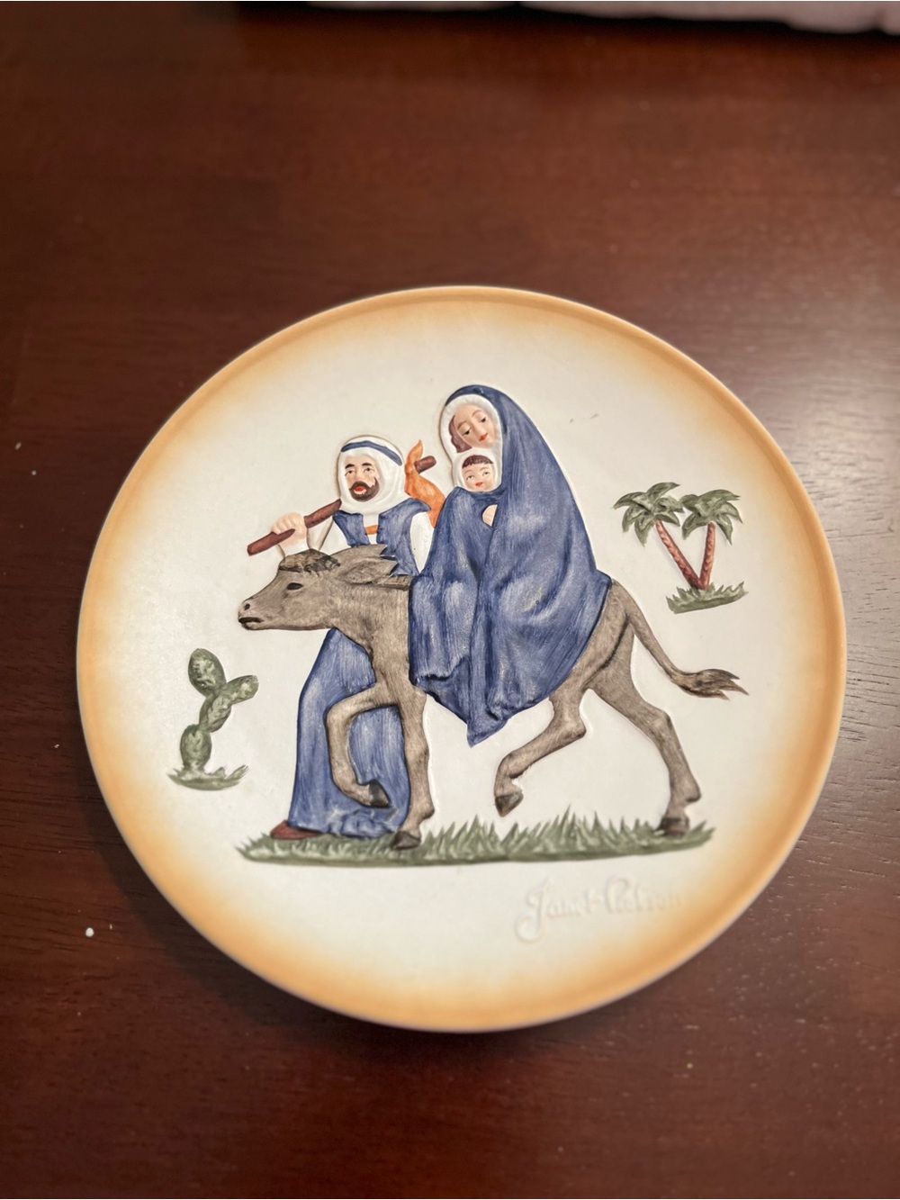 Hand-Painted Ceramic Wall Plate in Blue and Cream by